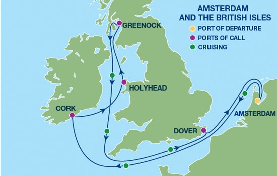 Amsterdam - British Isles Sailing Itinerary Map