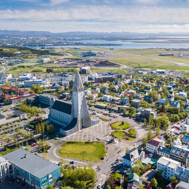Reykjavik City Scape from the Top with Hallgrimskirkja Church